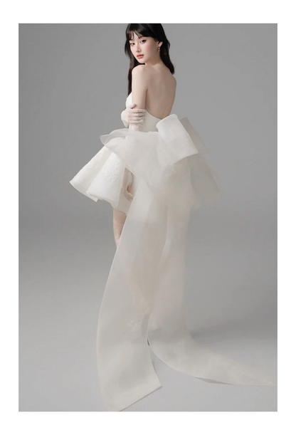 Classy Strapless Organza Appliques White A Line Short Homecoming Dress Formal Birthday Outfits With Bow Y9563