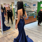 Charming Navy Mermaid Prom Dress,Backless Evening Gown Y4449