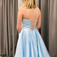 Blue Satin Blue Homecoming Dress,8th Graduation Dress Y3074