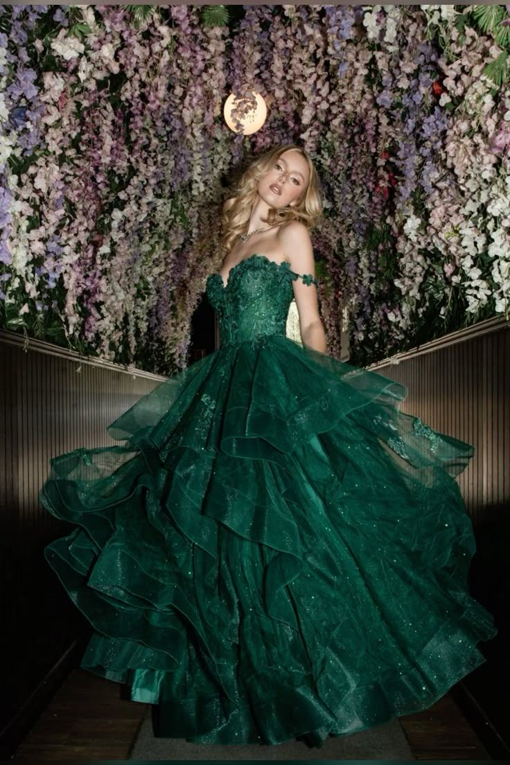 Charming Off The Shoulder Tulle Sequin Appliques Long Party Dress Emerald Green Wedding Guest Dress SP2168
