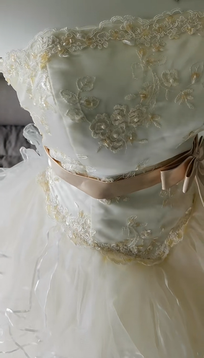 Sweet Off White irregular Tulle embroidery Sequin Princess Ball Gown Quinceanera Dress SP2327