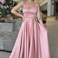 A Line Spaghetti Straps Sweetheart Ruched Long Prom Dress,Bridesmaid Dress Y5944