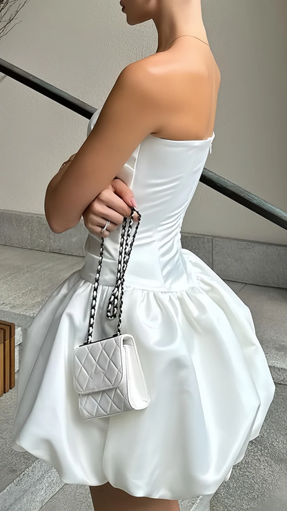 Elegant Strapless Satin A Line White Short 7th Grade Homecoming Dress Cocktail Dress Y9892