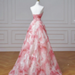 Dream Pink Strapless Satin Print Sequins Prom Dress,Princess Birthday Ball Gown Y8604