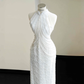Classy White  Sequins Pearls Chain Sheath Long Prom Dress Evening Dress Y8670