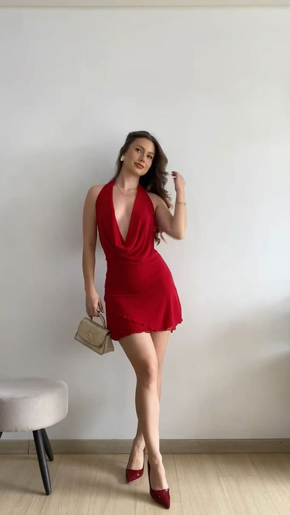 Sexy Red Halter Neck Chiffon Short 20th Birthday Outfits Homecoming Dress SP89
