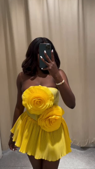 Cute Strapless Satin A Line Yellow Flowers Short Homecoming Dress 15th Birthday Outfits SP20