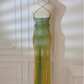 Elegant Green Spaghetti Straps Satin Mermaid Long Party Dress Formal Wedding Guest Dress SP1980
