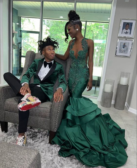 elegant green dresses Stunning and Princess Party Wear Gown Prom Y6673 – Simplepromdress IDIFU Low Heel Short Looking for designer prom occasion-Cocktail priceFilter-below-100 Color:Mini Navy Dot