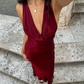 Burgundy Prom Dresses Deep V Neck Evening Dress Y7086