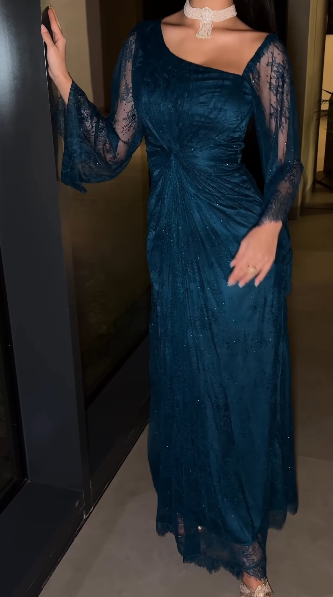 Classy Navy Blue Lace Mermaid Long Evening Dress Birthday Outfits SP845