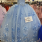 Blue Tulle Ball Gown With 3D Flowers,Blue Sweet 16 Dress,Blue Princess Dress Y2340