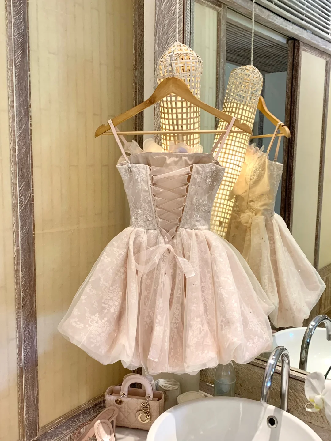 Glamorous Spaghetti Straps Tulle Lace Beaded A Line Short 6th Grade Homecoming Dress Pink Mini Birthday Outfits With Appliques SP2358