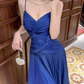 Unique Spaghetti Straps Royal Blue Pleated Satin Long Party Dress 19th Birthday Outfits SP2014