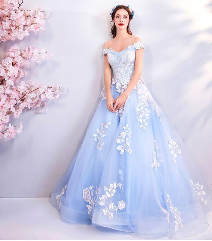 Blue Off The Shoulder Quinceanera Dresses Blue Ball Gown Y52