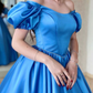 Blue Satin Long Prom Dress, A Line Long Graduation Dresses Y4600