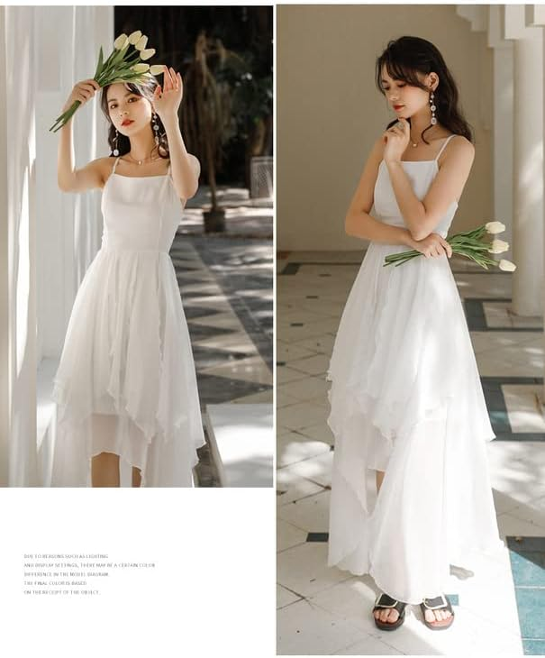 White Chiffon High Low Chic Simple Wedding Party Dress, White Short Prom Dress Graduation Dress Y985