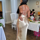 Suspender satin sexy retro evening dress for women backless strappy party tight dress Y4133