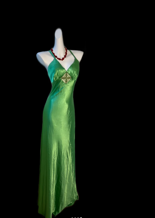Fashion V Neck Spaghetti Straps Green Satin Mermaid Party Dress Long Wedding Guest Dress SP421