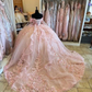 Pink Quinceanera Dresses Off Shoulder Flowers Lace Appliques Beaded Puffy Party Princess Sweet 16 Ball Gown  Y2936