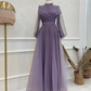 Modest Purple A-line Long Sleeves Prom Dress,Muslim Prom Gown Y6749