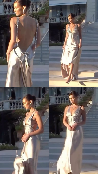 Sexy Deep V Satin Backless Evening Dress,Simple Prom Party Dress Y8717