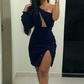 One Sleeve Party Dress,Glitter Sequins Homecoming Dress  Y5067