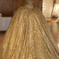 Spaghetti Straps Gold Evening Dress | Luxury Ball Gown Princess Prom Dress S19116