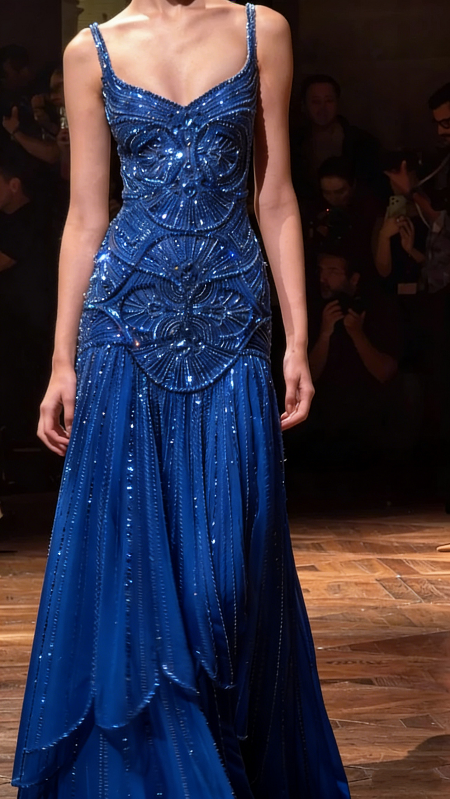 Luxurious Spaghetti Straps Champagne Tulle Beaded Mermaid Evening Dress Formal Prom Dress SP550