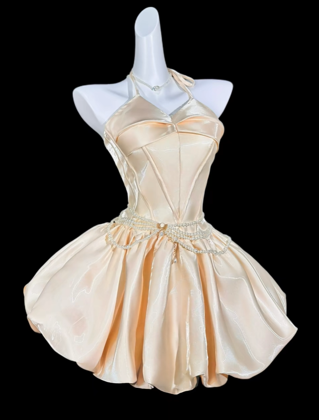 Cute Pink Halter Satin Tulle A Line Short Homecoming Dress Birthday Outfits SP3540