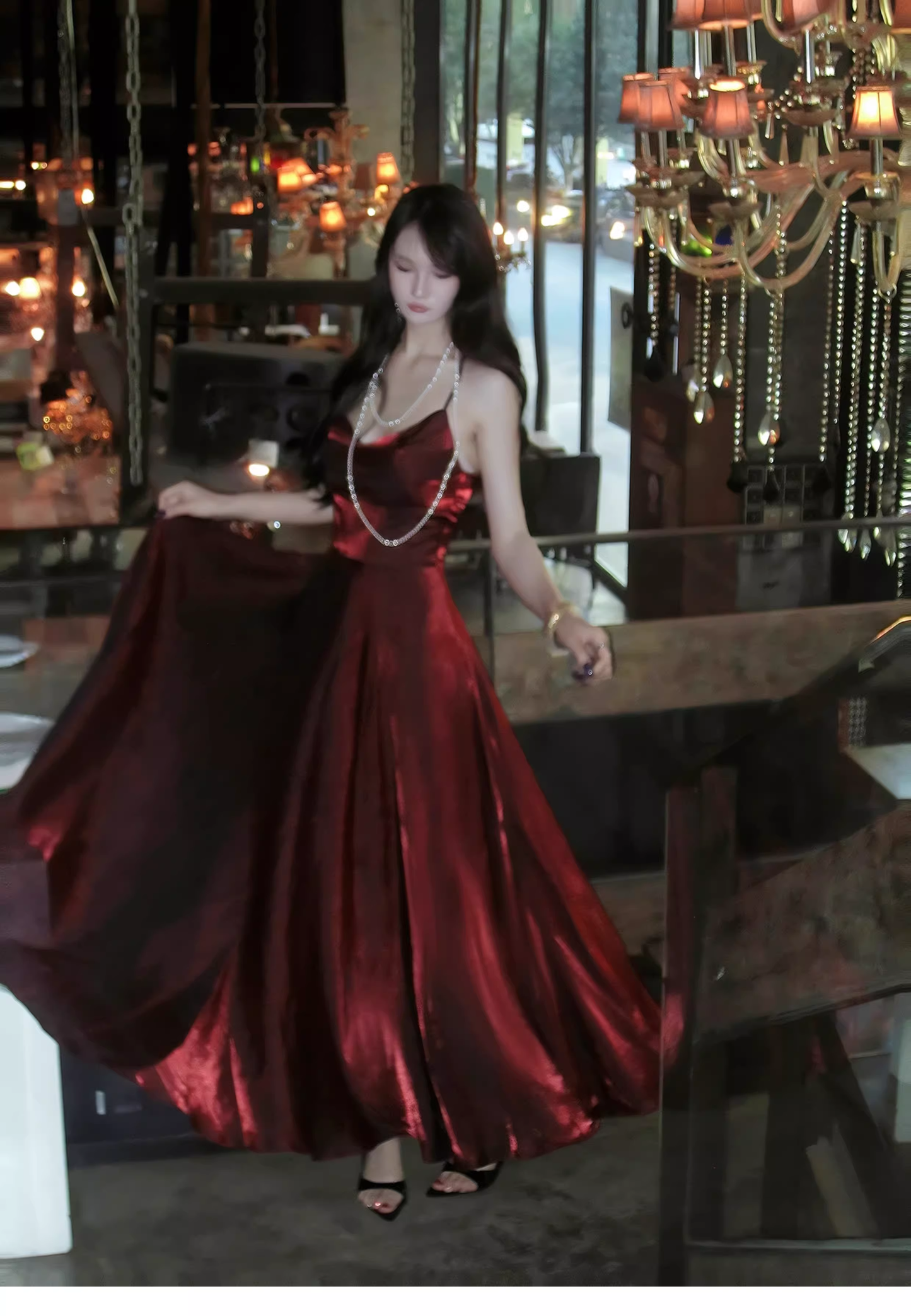 Elegant Burgundy V Neck Satin A Line Long Party Dress Birthday Dress SP1987