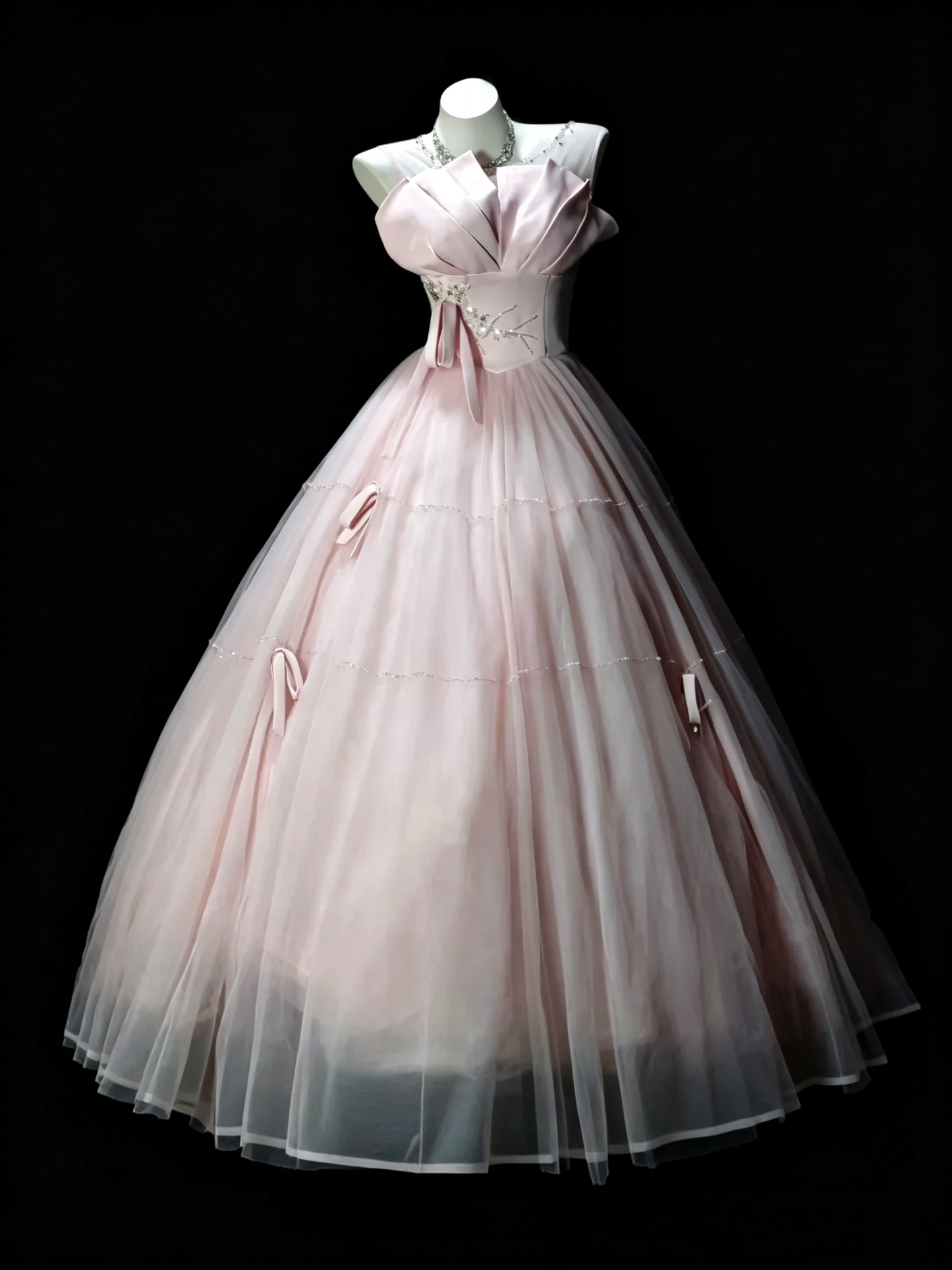Elegant Pink Sleeveless Satin Tulle Quinceanera Dress Sweet 16 Dress SP3185