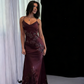 Vintage Spaghetti Strap V Neck Purple Satin Sequin Mermaid Long Evening Dress Prom Dresses SP1808