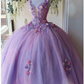 Princess Tulle Long Prom Dress with Flower,Ball Gowns Quinceanera Dresses Y4372