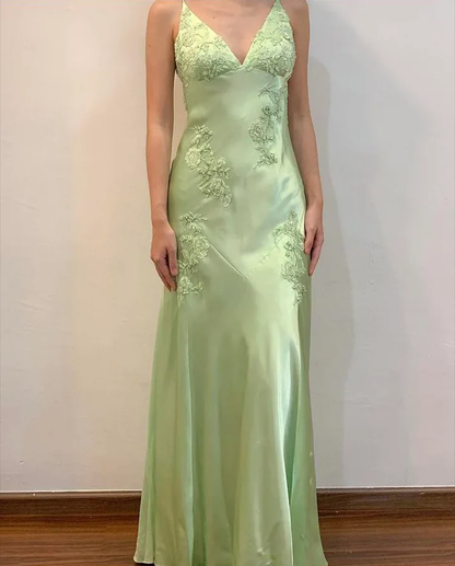 Fashion Mint Green Spaghetti Straps Lace Beaded Prom Dress Evening Party Gown Y7530