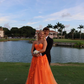 Orange Lace Appliques Prom Dress Illusion Sweetheart Strapless Tulle A Line Sweep Train Evening Gowns Graduation Party Y4167