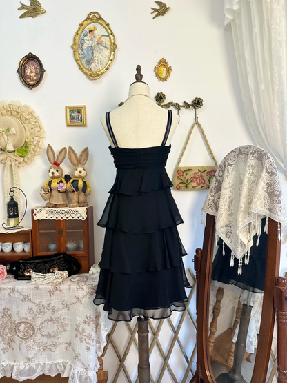 Sexy Black Spaghetti Straps Chiffon Layered Short Cocktail Dress Formal 8th Grade Homecoming Dress Y9474