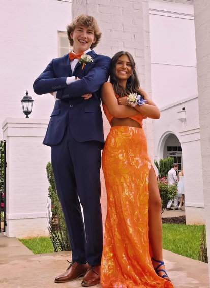 Sparkly Orange Sequin One Shoulder Long Prom Dress with Slit Y4277