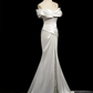 Simple Mermaid Off Shoulder Satin White Long Prom Evening Dress, Formal Wedding Dress Y8047