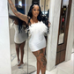 Sexy Strapless Satin Feathers Short White Homecoming Dress Cocktail Dress Y7845