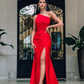 Red Simple Mermaid Prom Dress With Split,Red Evening Dress  Y5714