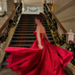 Pretty Red Satin A Line Party Prom Dress,Strapless Ball Gown Y8086
