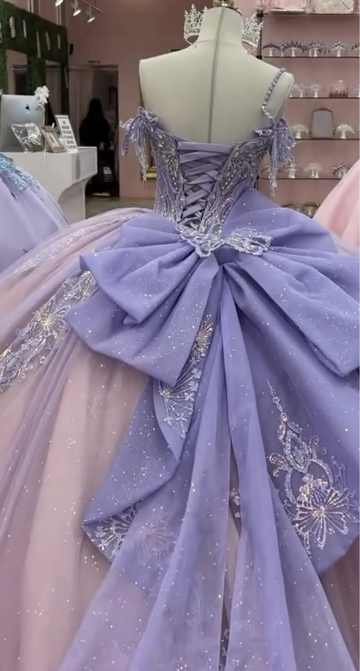 Glamorous Pink-purple Tulle Sequin Beaded Quinceanera Dress Sweet 15/16 Dress With Bow SP4295