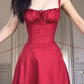 Casual Lace up Waist Controlled Slimming A Line Slip Red Party Dress,Red Prom Dress Y4581