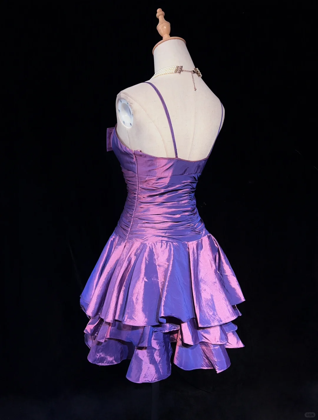 Vintage Spaghetti Straps Satin Pleated A Line Mini Cocktail Dress,Purple Short 6th Grade Homecoming Dress SP2892