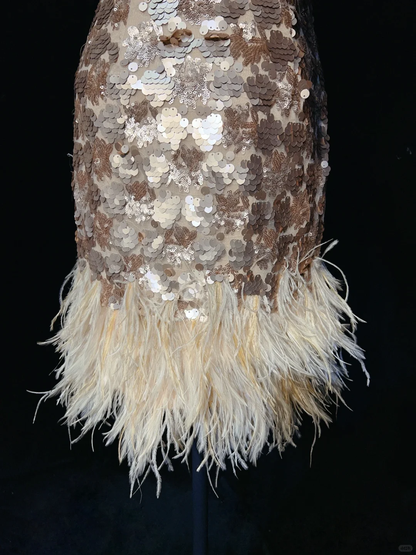 Gorgeous Strapless Champagne Gold Sequin Sheath Short Graduation Homecoming Dress,Short Prom Gown SP2894
