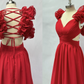 Chiffon A Line Ruffle Prom Dresses for Women V Neck Long Bridesmaid Dresses Backless Formal Evening Gowns  Y3043