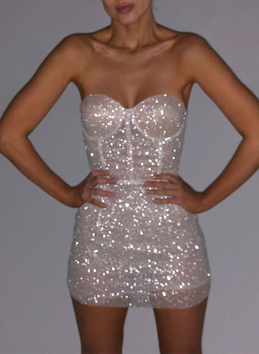 Glitter Silver Sweetheart Neck Sequin Sheath Cocktail Dress Short Homecoming Dress Birthday Outfits Y9481