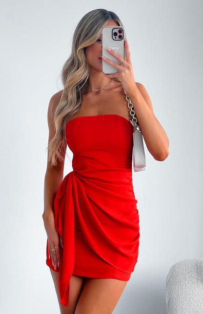 Red Strapless Homecoming Dress,Red Cocktail Dress Y2914