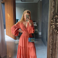 A-line V Neck Long Sleeves Prom Dress,Maxi Dress  Y7142